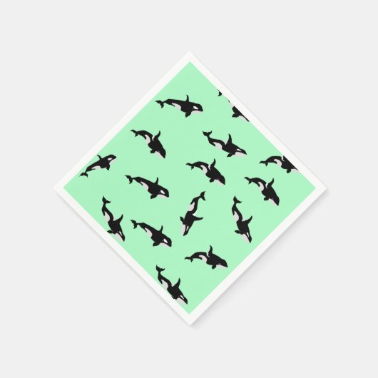 Orca Whale Illustration Pod Pattern Mint Servet (Hoek)