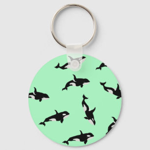 Orca Whale Illustration Pod Pattern Mint Sleutelhanger