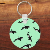 Orca Whale Illustration Pod Pattern Mint Sleutelhanger (Voorkant)