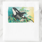 Orca Whale in Kelp Waterverf Art Rechthoekige Sticker (Tas)