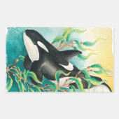 Orca Whale in Kelp Waterverf Art Rechthoekige Sticker (Voorkant)