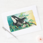 Orca Whale in Kelp Waterverf Art Rechthoekige Sticker (Envelop)