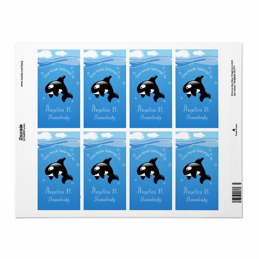 Orca Whale in Ocean Bookplate Etiket (Full Sheet)