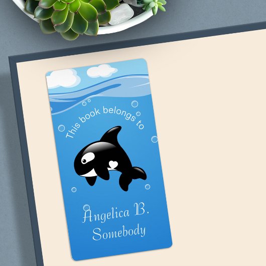 Orca Whale in Ocean Bookplate Etiket
