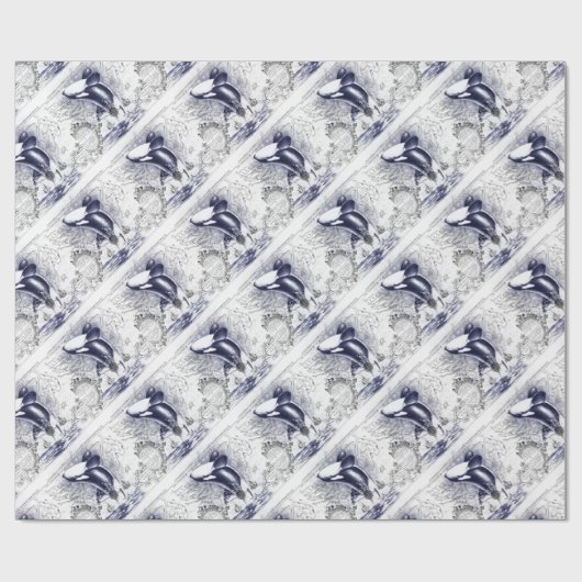 Orca Whale Map Blue Cadeaupapier (Vlak)