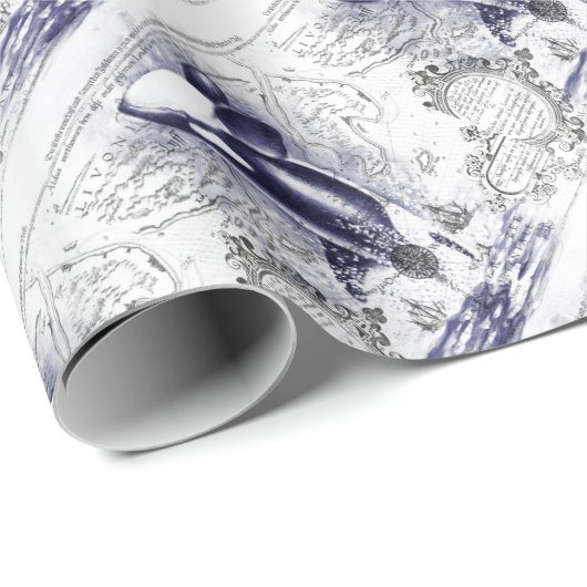 Orca Whale Map Blue Cadeaupapier (Rol Hoek)