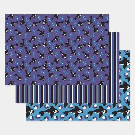 Orca Whale met Bubbles Paarse blauwe achtergrond Inpakpapier Vel (Set)