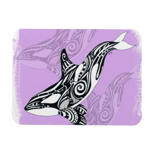 Orca Whale pensed Tribal Pink Doodle Magneet (Horizontaal)