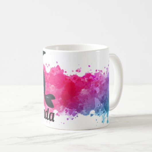 Orca Whale Pink Splatter Mok (Voorkant rechts)