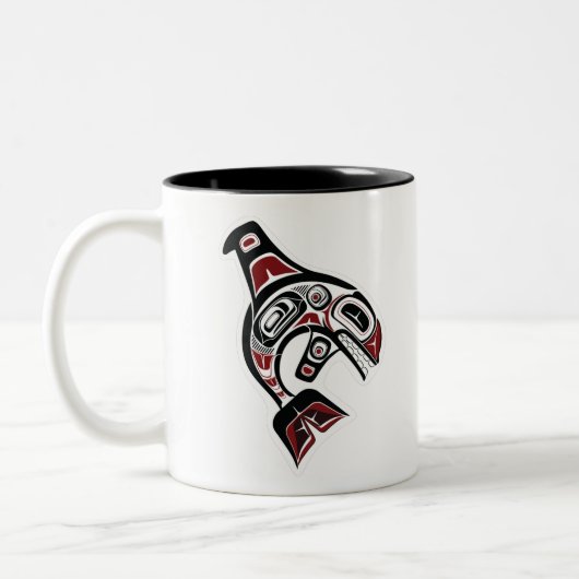 Orca Whale Salish design Pacific Northwest Tweekleurige Koffiemok (Links)