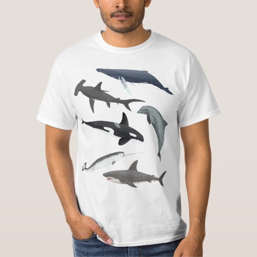 Orca Whale Shark Narwhal Dolphin Sea Creatures T-shirt (Voorkant)