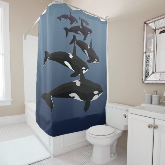 Orca Whale Shower Curtains Whale Art Bath Decor Douchegordijn (In situ)