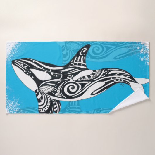 Orca Whale Tribal Blue Bad Handdoek (Badhanddoek)