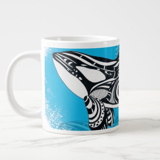 Orca Whale Tribal Blue Grote Koffiekop (Links)