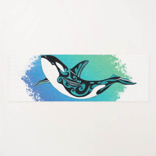 Orca Whale Tribal InkTeal Yogamat (Voorkant (horizontaal))