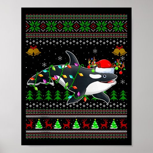 Orca Whale Ugly Christmas Sweaters Santa Sea Anima Poster (Voorkant)