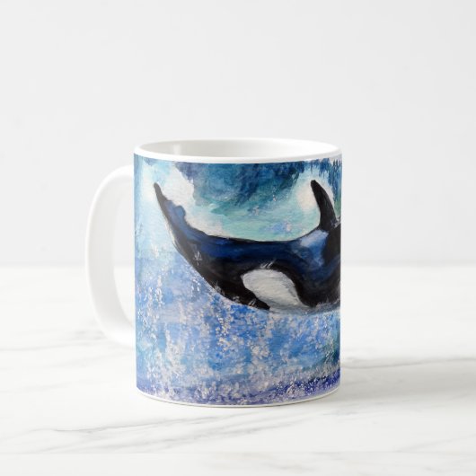 Orca Whale Waterverf Art Mok (Voorkant links)