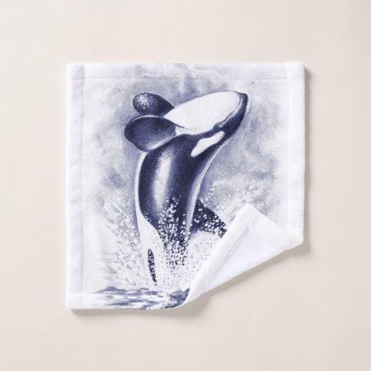 Orca Whale Waterverf Blue Bad Handdoek (Wasdoekje)