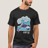 Orca Whale With Hand Drawn Ocean Wave T-shirt (Voorkant)