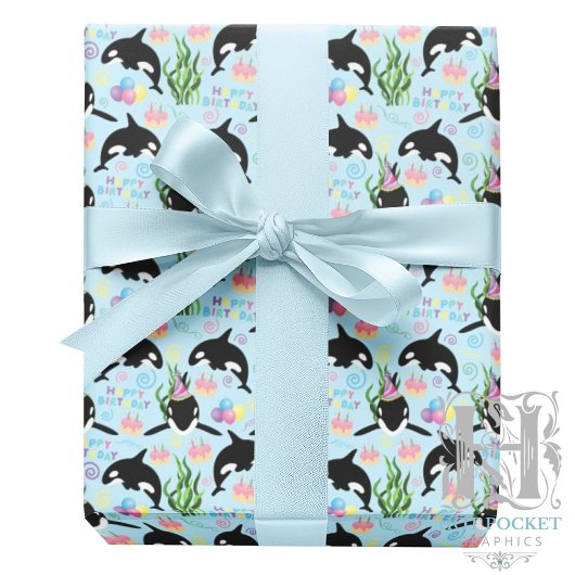 Orca Whale Wrapping Paper in Blue Cadeaupapier
