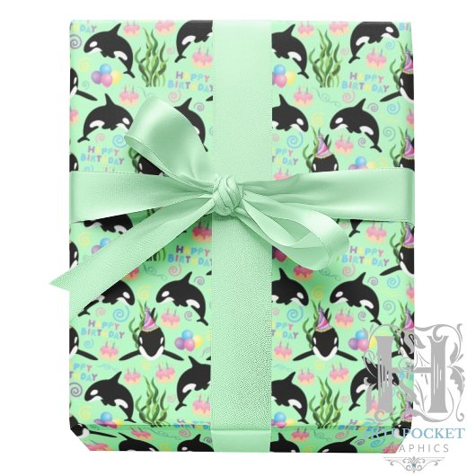 Orca Whale Wrapping Paper in Green Cadeaupapier