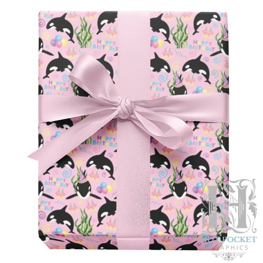 Orca Whale Wrapping Paper in Pink Cadeaupapier