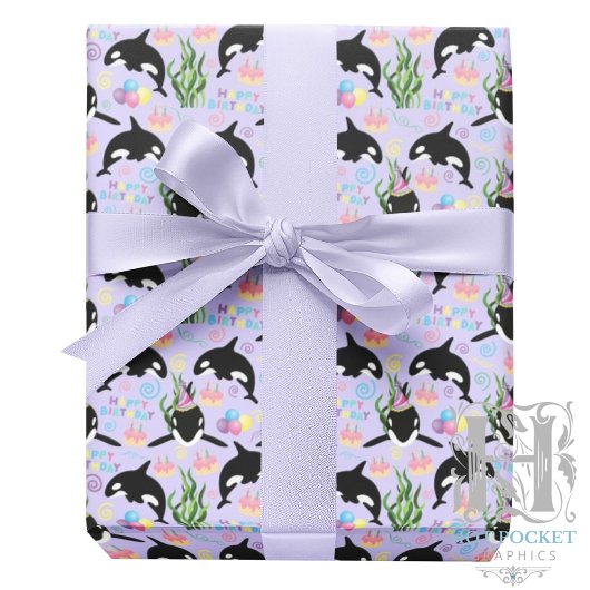 Orca Whale Wrapping Paper in Purple Cadeaupapier