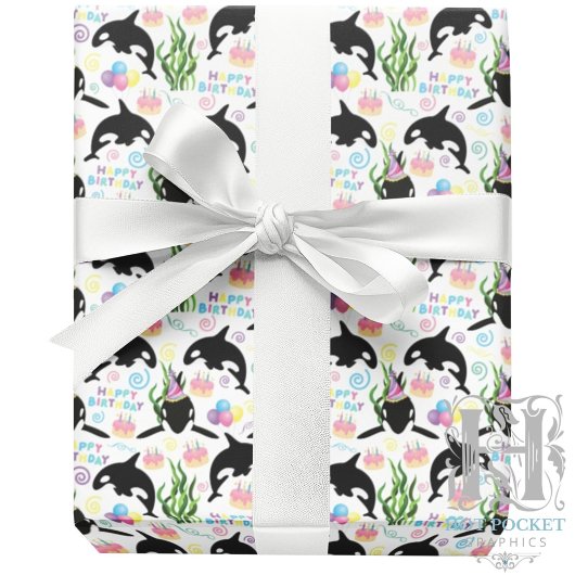Orca Whale Wrapping Paper in White Cadeaupapier