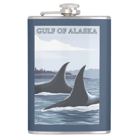 Orca Whales #1 - Golf van Alaska Heupfles (Voorkant)