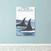 Orca Whales #1 - Kenia, Alaska Canvas Afdruk (Insitu (Houten vloer))