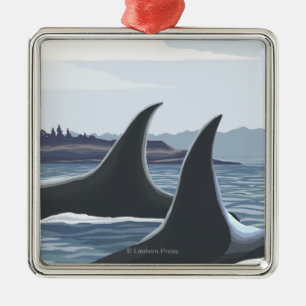 Orca Whales #1 - Lopez, Washington Metalen Ornament