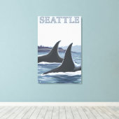 Orca Whales #1 - Seattle, Washington Canvas Afdruk (Insitu (Houten vloer))