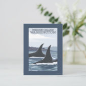 Orca Whales #1 - Whidbey, Washington Briefkaart (Staand voorkant)