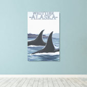 Orca Whales #1 - Whittier, Alaska Canvas Afdruk (Insitu (Houten vloer))