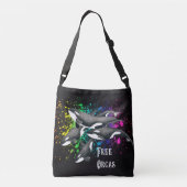 Orca Whales Waterverf Splash Black Crossbody Tas (Achterkant)