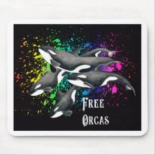 Orca Whales Waterverf Splash Black Muismat