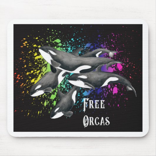 Orca Whales Waterverf Splash Black Muismat (Voorkant)