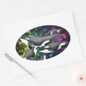 Orca Whales Waterverf Splash Black Ovale Sticker (Envelop)