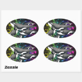 Orca Whales Waterverf Splash Black Ovale Sticker (Vel)