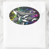 Orca Whales Waterverf Splash Black Ovale Sticker (Tas)