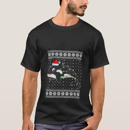 Orca Xmas Lelijke trui Santa verlichting Orca Kers T-shirt (Voorkant)