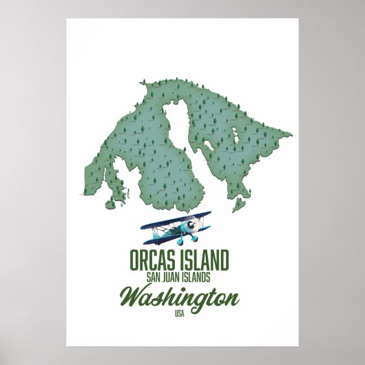 Orcas Island, Washington, VS kaart Poster (Voorkant)