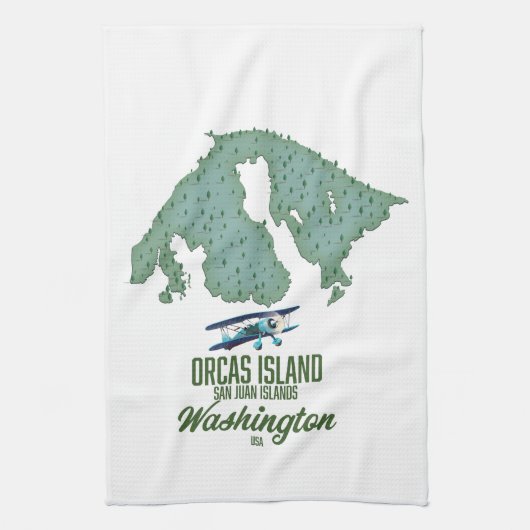 Orcas Island, Washington, VS kaart Theedoek (Verticaal)