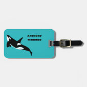 Orcas Killer Whales Blauwgroen Blauw Aangepast Bagagelabel (Voorkant horizontaal)