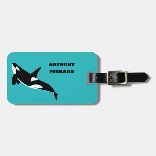 Orcas Killer Whales Blauwgroen Blauw Aangepast Bagagelabel (Voorkant horizontaal)