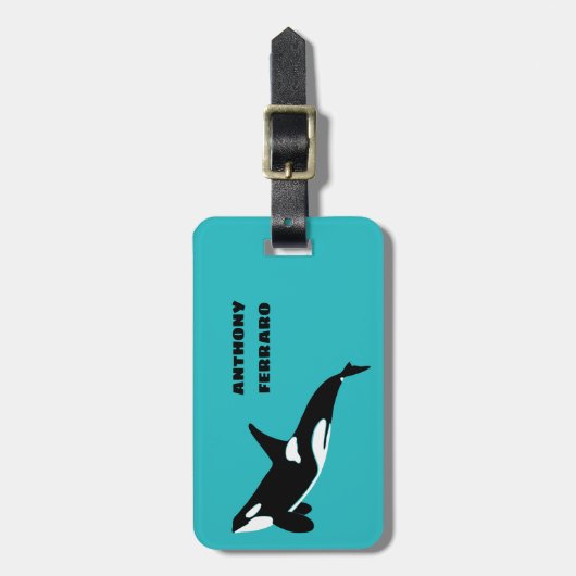Orcas Killer Whales Blauwgroen Blauw Aangepast Bagagelabel (Voorkant verticaal)
