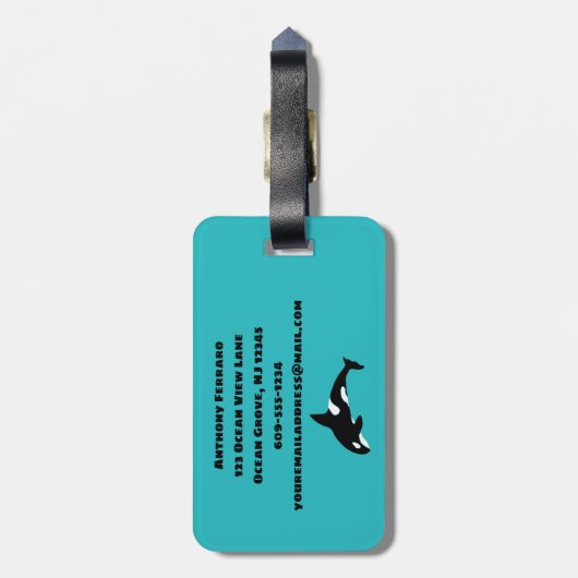 Orcas Killer Whales Blauwgroen Blauw Aangepast Bagagelabel (Achterkant verticaal)