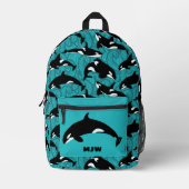 Orcas Killer Whales Blauwgroen Blauw Aangepast Bedrukte Rugzak (Voorkant)