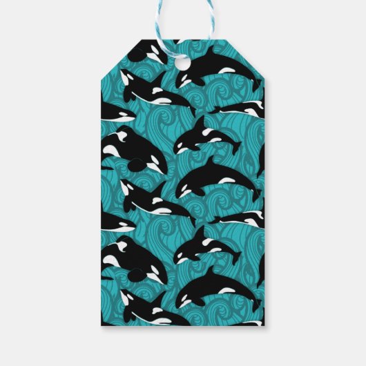 Orcas Killer Whales Blauwgroen Blauw Aangepast Cadeaulabel (Achterkant)