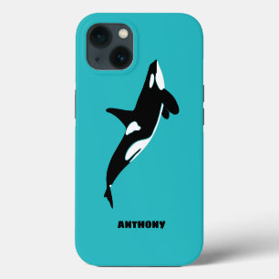 Orcas Killer Whales Blauwgroen Blauw Aangepast iPhone 13 Hoesje